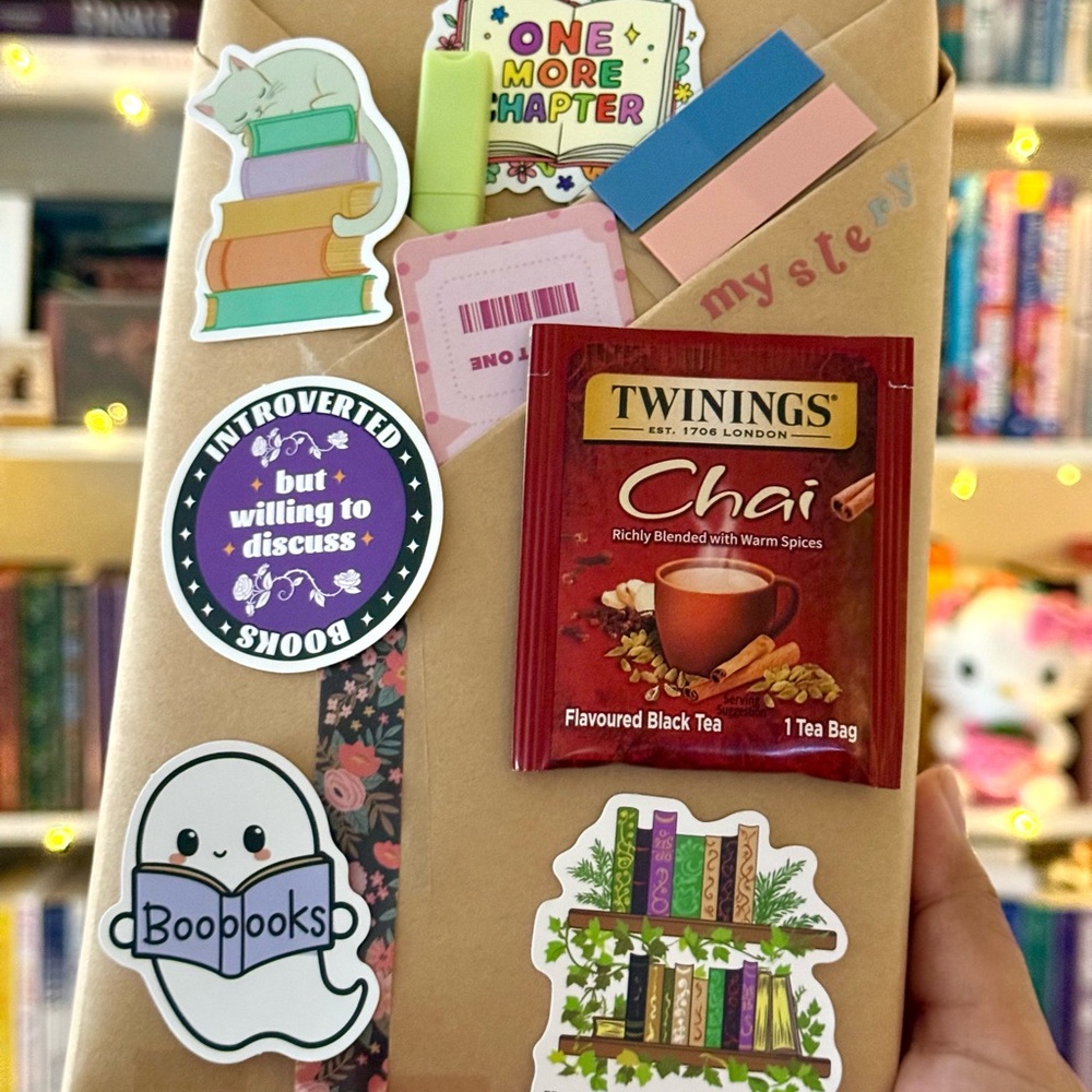 Mystery Book Package with Chai Tea and Stickers